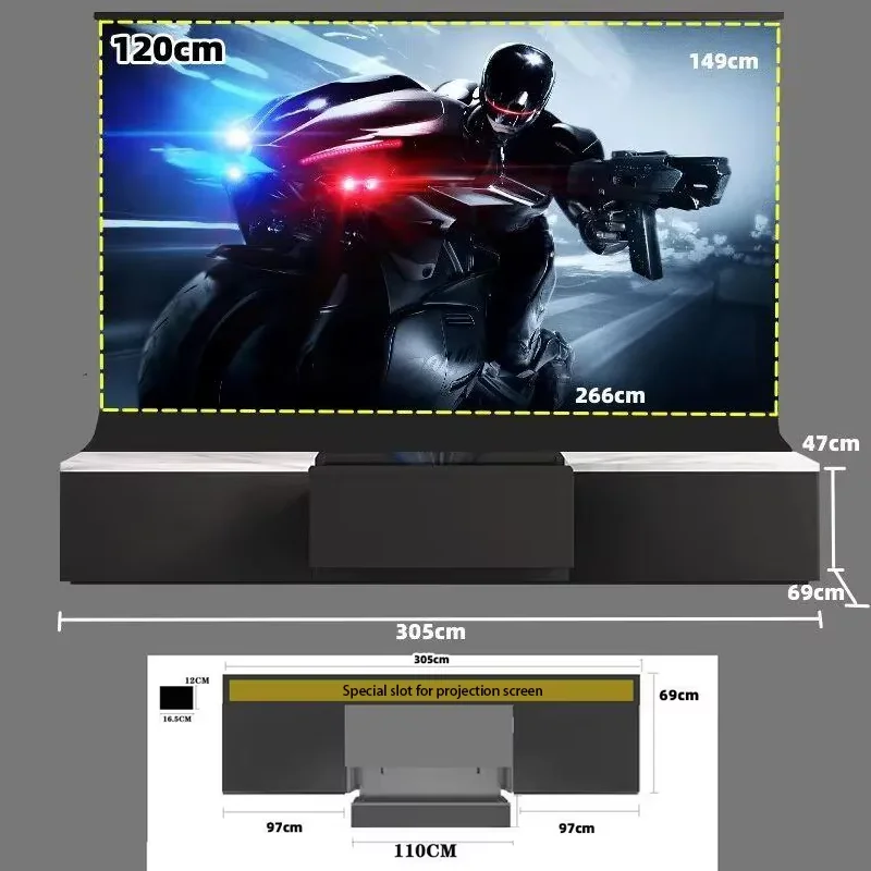 OEM Smart Laser TV Cabinet with 100 120 Inch ALR Motorized Floor Rising UST Projector Electric Remote Control Screen 16:9 Format