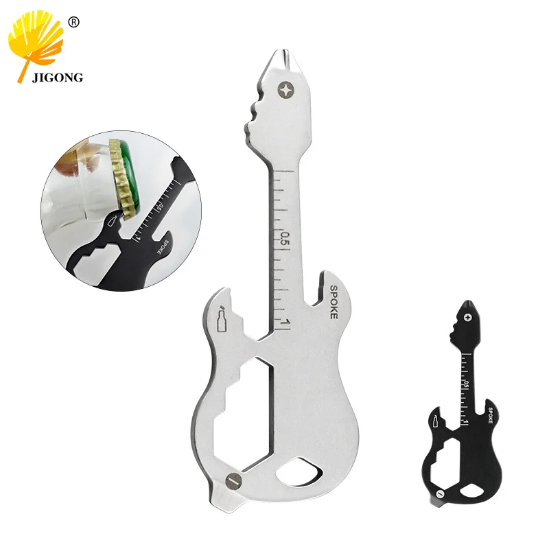 Multipurpose EDC Tool Card Guitar Shape Keychain Pendant, Outdoor Portable Wrench Bottle Opener Combination Accessories
