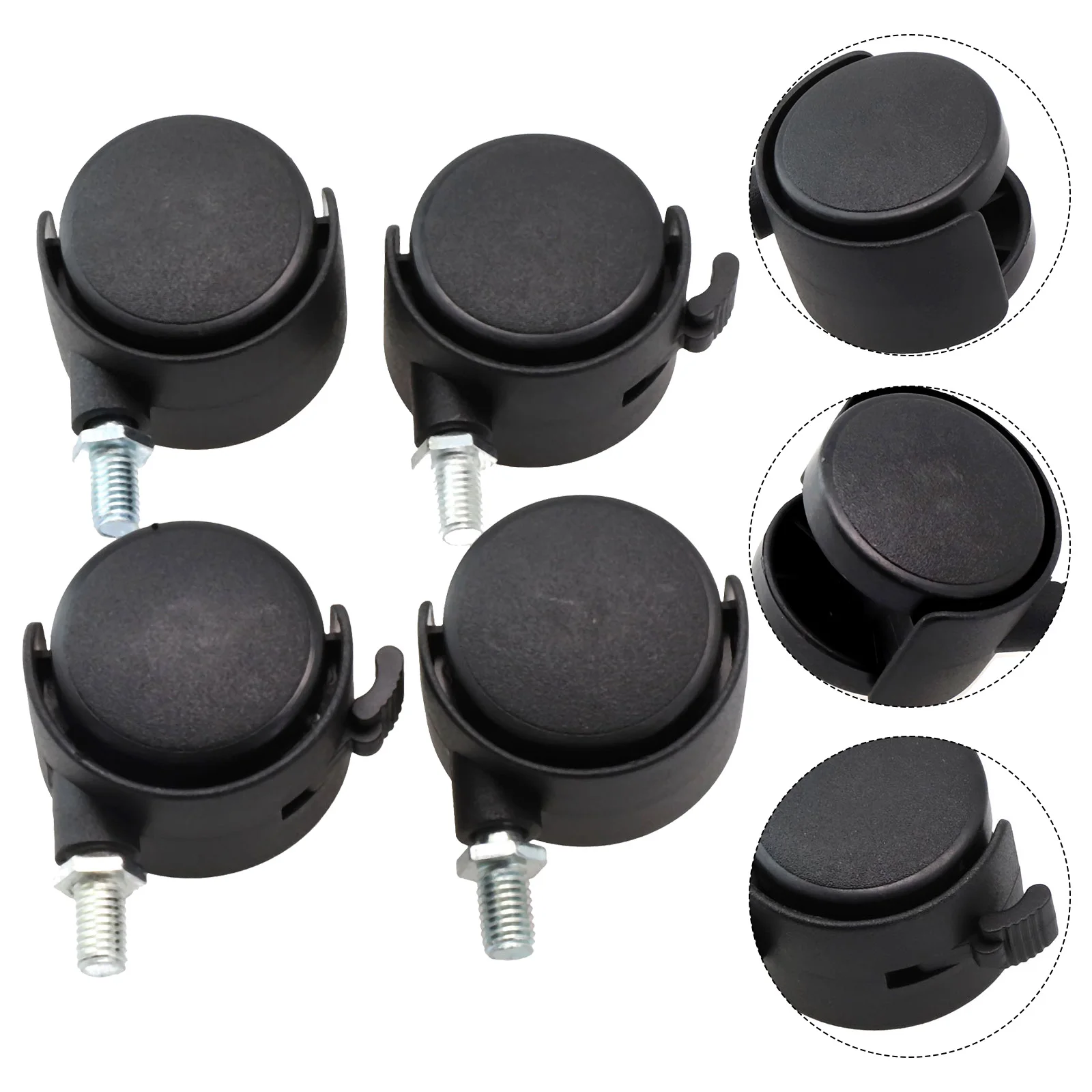 Furniture Caster Wheels 4 Piece Set M8 Thread for Light Duty Use on Tables Carts Equipment Wheel Diameter 39mm