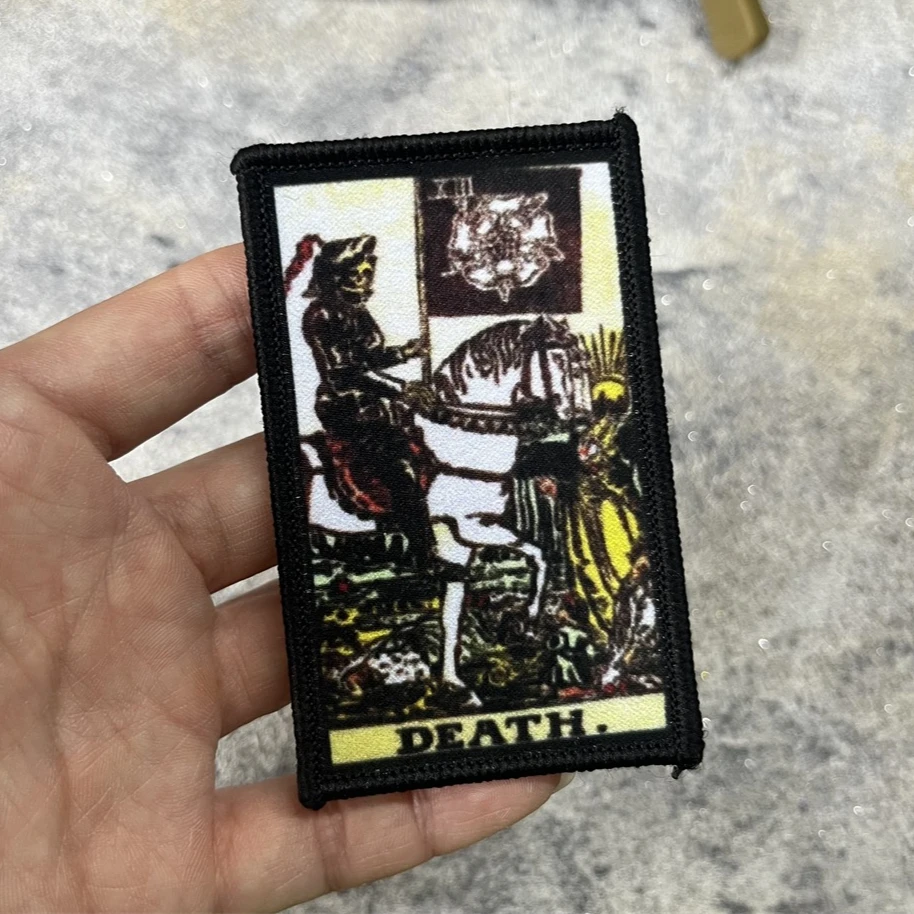 

Tarot Death Card Printed Hook Loop Backpack Sticker for Clothing Tactical Morale Badge Patches Military Army Armband