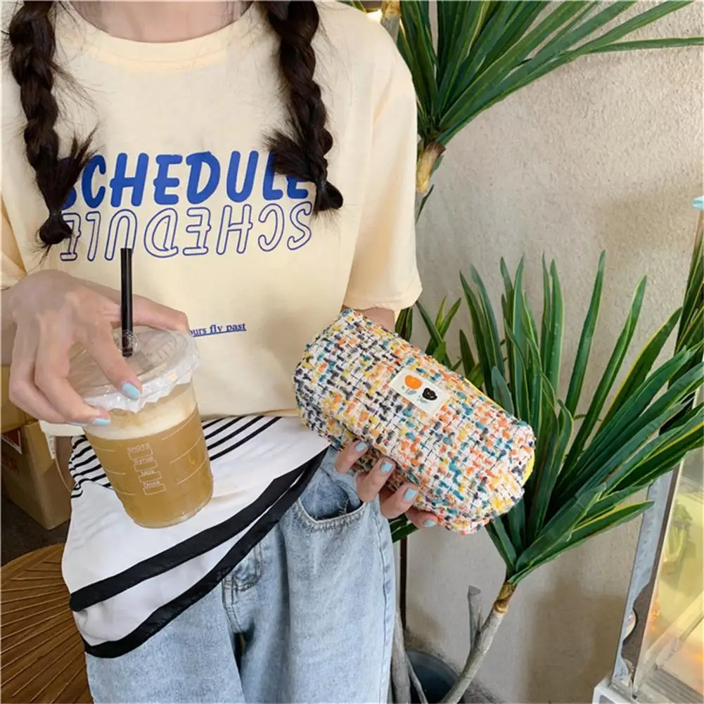 Pencil Case Woven Flower Pattern Zipper Closure Large Capacity Dust-proof Storage Polyester Pencil Pouch Stationery Bag for Girl