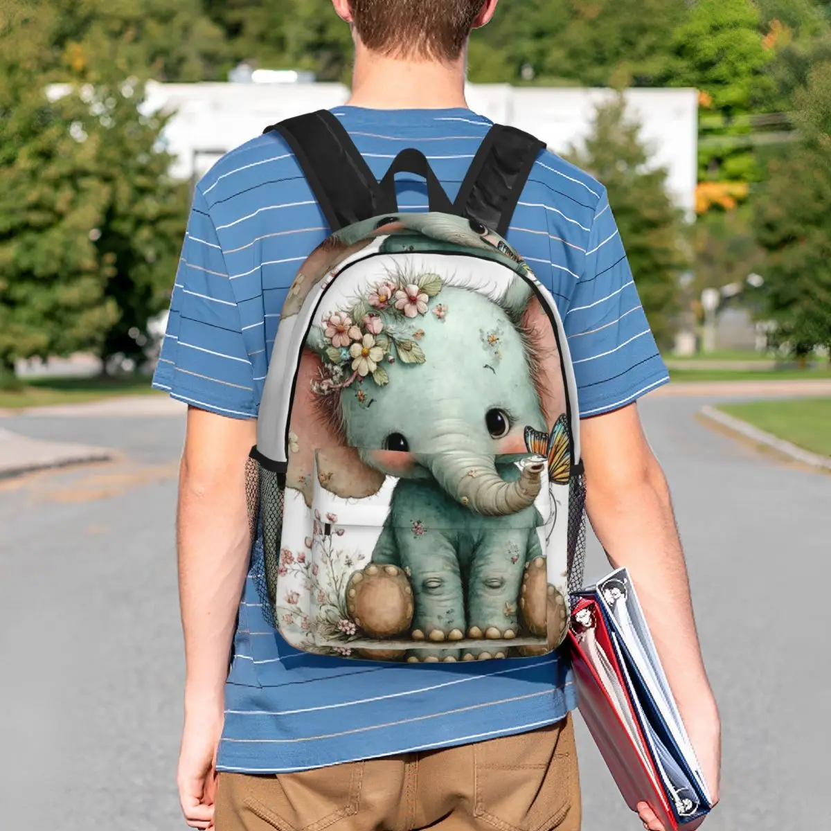 

Cute Elephant Baby And Butterfly Print Backpack Student BookBag Children School Bag Computer Shoulder Bags for Boys Girls