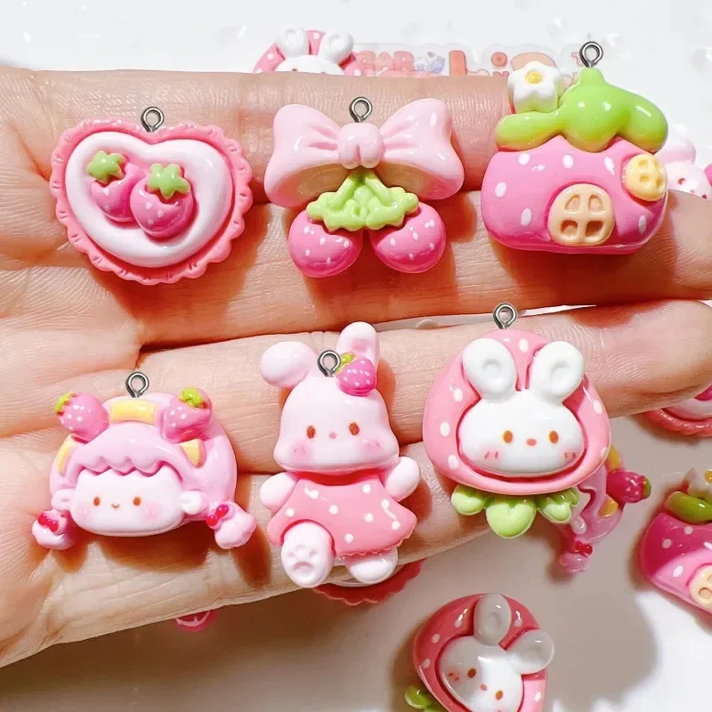 10Pcs Cartoon Bunny Resin Charms Cute Rabbit Pendants Handcraft Supplies For DIY Necklace Bracelet Keychain Jewelry Making