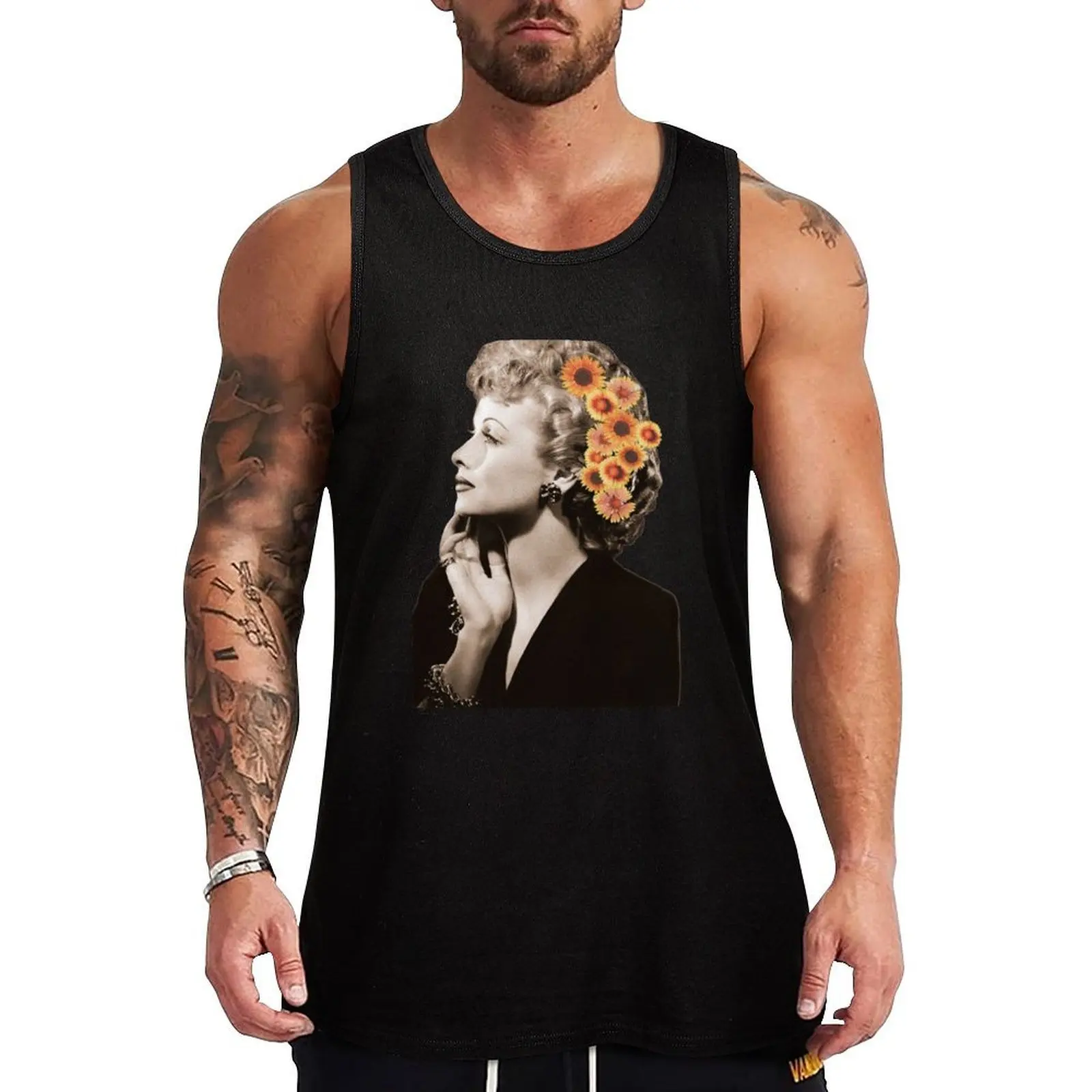 Lucille Ball Floral Tank Top Basic Casual Sleeveless Top Solid Lightweight Tank