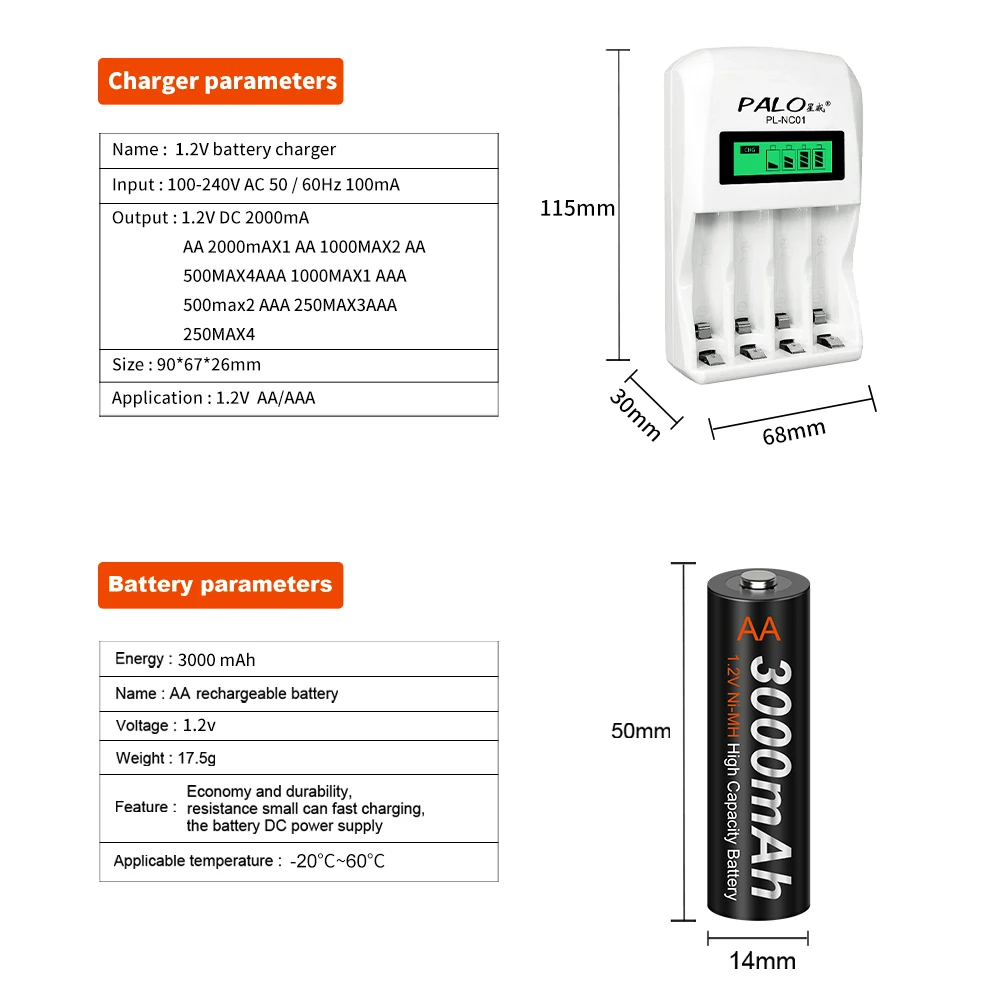 PALO 4-16 szt. AA 1.2V NIMH akumulator AA 3000mAh o niskim samorozลadowania AA-mh akumulatory do aparat zabawka samochodu + obudowa baterii