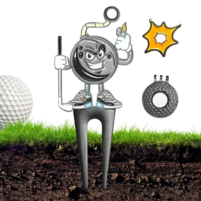 Creative Golf Gift Set Funny Golf Divot Fork Repair Tool Magnetic Golf Ball Marker With Hat Clip Golfs Club Groove Cleaner Set