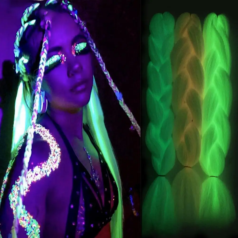 Luminous Braid Realistic Shining In The Dark Decorative Long Role-playing Prop Smooth Glowing Synthetic Jumbo Dirty Braid Wig 85