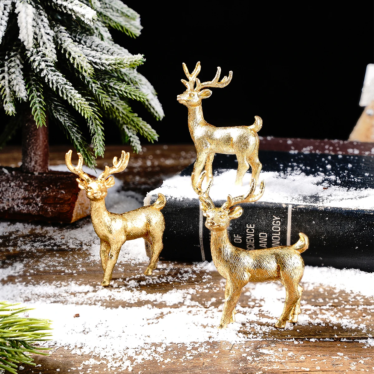 3 Stück, Weihnachts-Mini-Rentier-Harz-Ornamente, bunte dreidimensionale Hirsch-Tischdekorationen, Kunsthandwerk – Detail 4