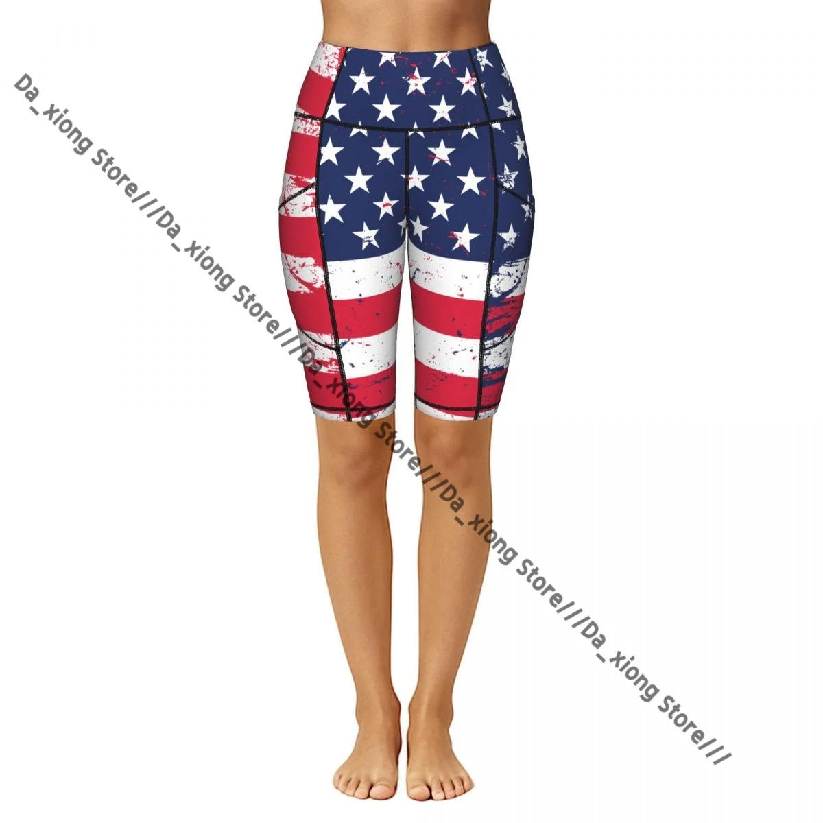 Female Hip Lift Yoga Shorts Grunge American Flag Daily Wear Fitness Active Pants