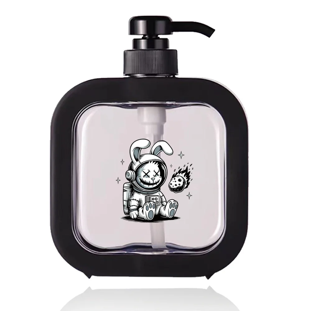 زجاجة محلول مضخة 500 مل، حاوية محمولة للسفر قابلة للإزالة، مضخة قابلة لإعادة الملء، زجاجة هلام الاستحمام بنمط أرنب كرتوني