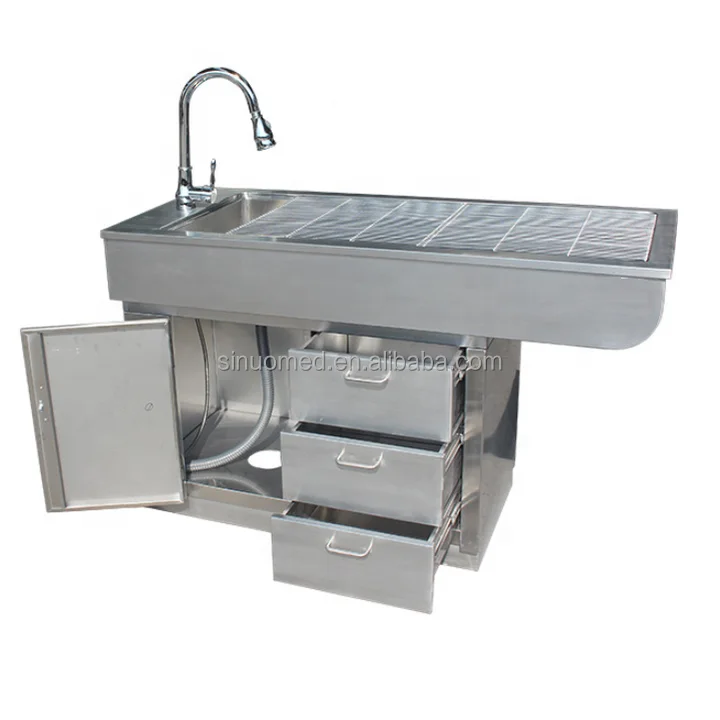 Vet Multifunctional Disposal Table With Facuets And Drawer Storage Stainless Steel Pet Grooming Preparation Table