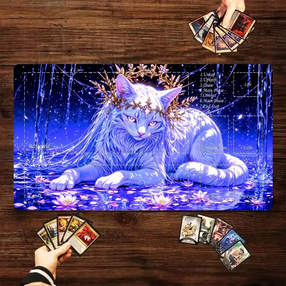 

Fantasy White Cat anime magic Playmat Card Gaming Mat with zone MTG TCG gathering game mat Desk Mat Commander Battle playmat
