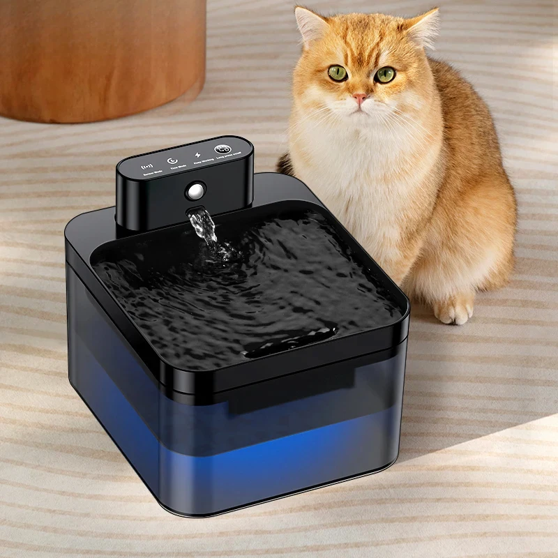 Fontaine à eau automatique sans fil pour chat, distributeur d'eau pour animaux de compagnie, 2600mAh, capteur infrarouge, fontaine à boire intelligente pour chien et chat