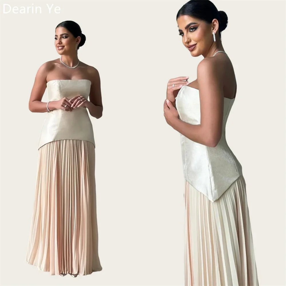 

Saudi Arabia Formal Dress Dearin Strapless A-line Floor Length Skirts Open Back Draped Sleeveless Bespoke Occasion Dresses Prom