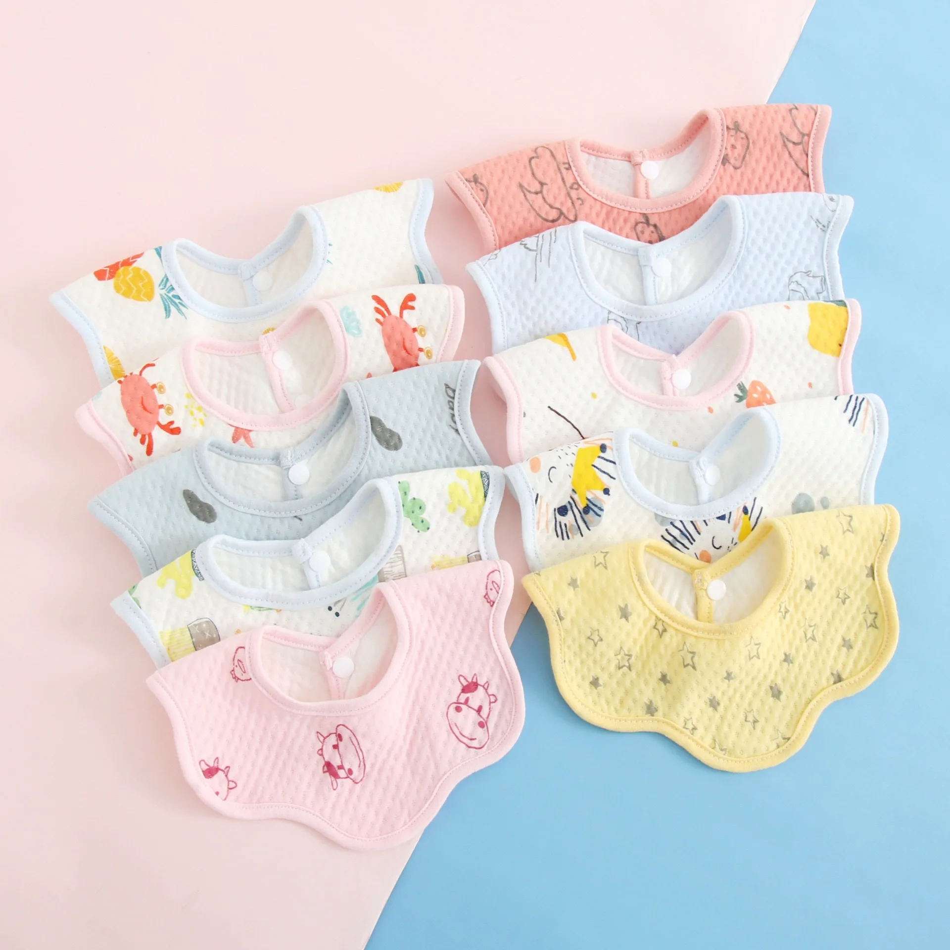 Random Color Mix Baby Bib Newborn Drool Towel Pure Cotton Waterproof Spitting Neck Male and Female Baby Bibs 360 Degree Rotation