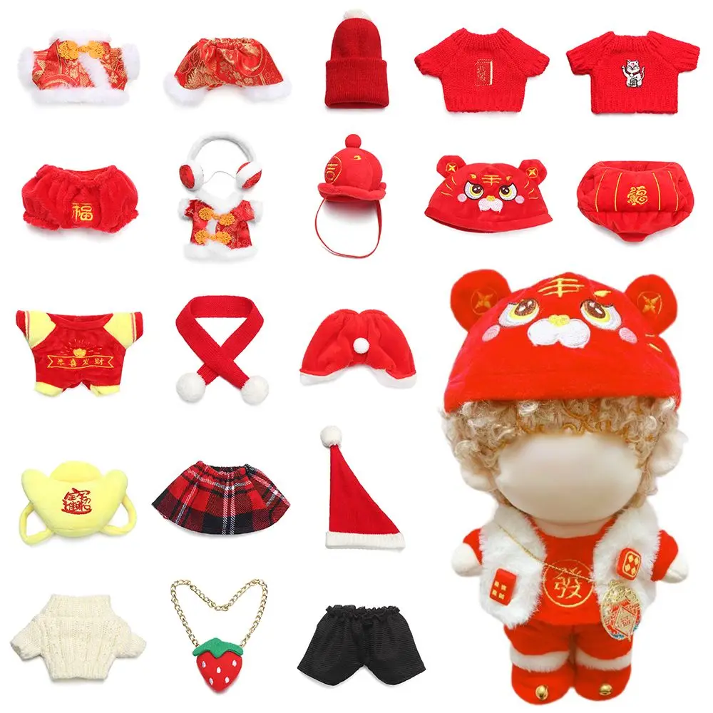 20cm Doll Clothes Plush Tops Vest Shorts Pants Sweater Skirt New Year Traditional Chinese Garments For Idol Dolls Accessories