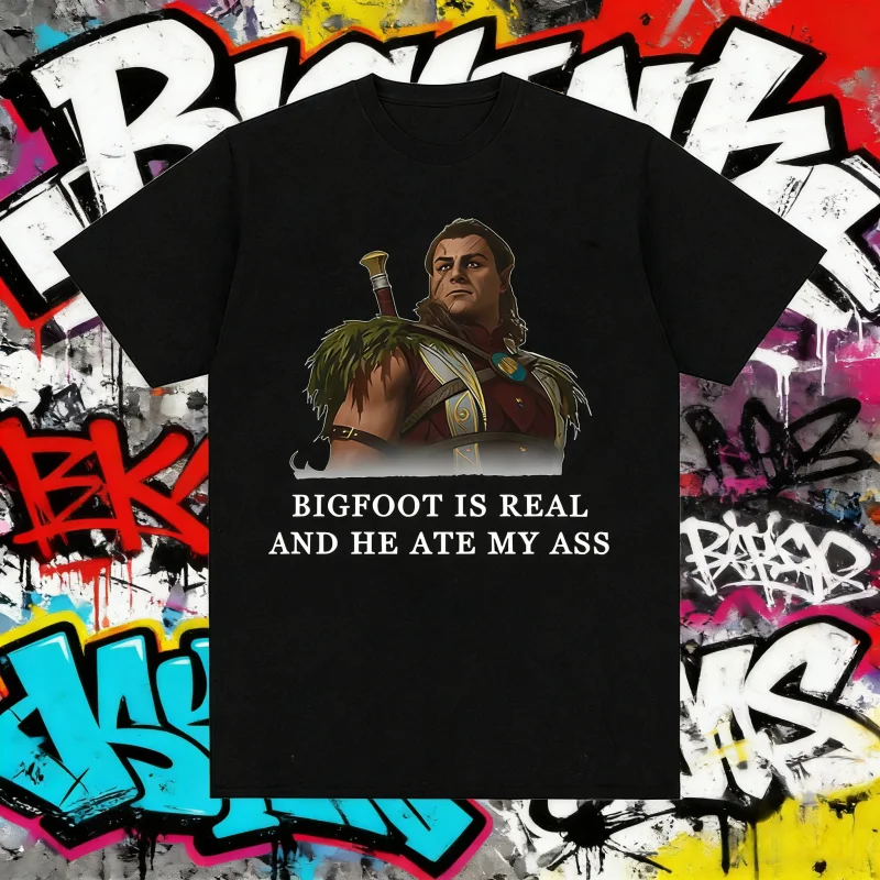 2025 Sommer Retro Halsin Bigfoot Is Real Graphic Astarion Baldurs Gate 3 Fan Gamer T-Shirts Y2k Herren Gothic Übergroße T-Shirts