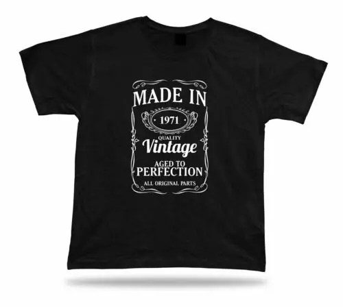 

Printed T shirt tee Made in 1971 happy birthday present gift idea unisex