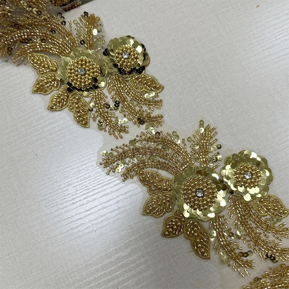 4.5yards Rhinestone Lace Trim Applique Sequin Beaded Trim for clothes