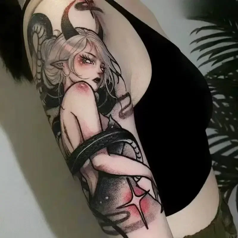 

Cute Girl Herbal Juice Temporary Tattoos Cartoon Medusa Beauty Waterproof Fake Tattoo Sticker for Woman Man Body Art Tatoo