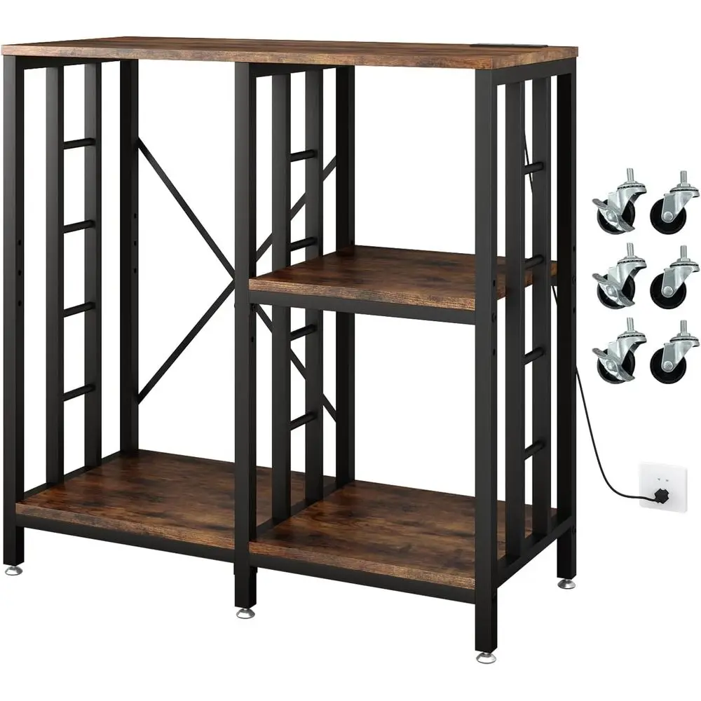 

Adjustable Kitchen Bakers Rack with Power Outlet,4-Tier Microwave Stand Kitchen Cart,Mini ridge Stand with Storage,Bar Cabinet,S