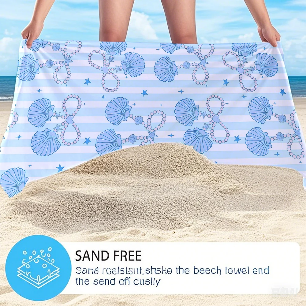 Seashell & Pearl Bow Oversized Microfiber Beach Towel Sand Proof Quick Dry, Absorbent for Swimming Pool Travel Camping