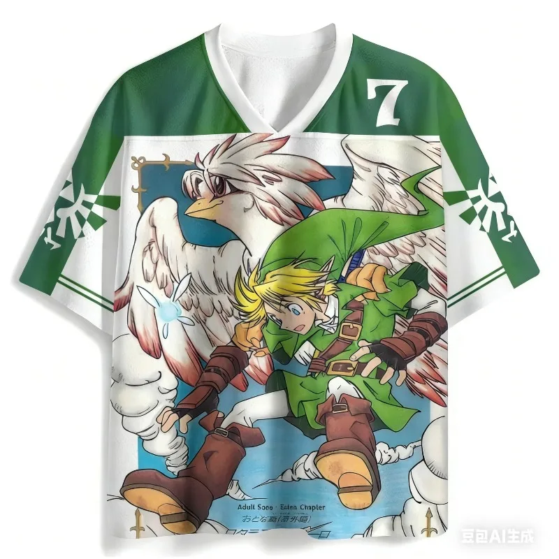 The Legend of Zelda Tears of The Kingdom Jersey T-shirt 3D Print Link Zelda Streetwear V-Neck Mesh Short Sleeve Unisex Top view 6