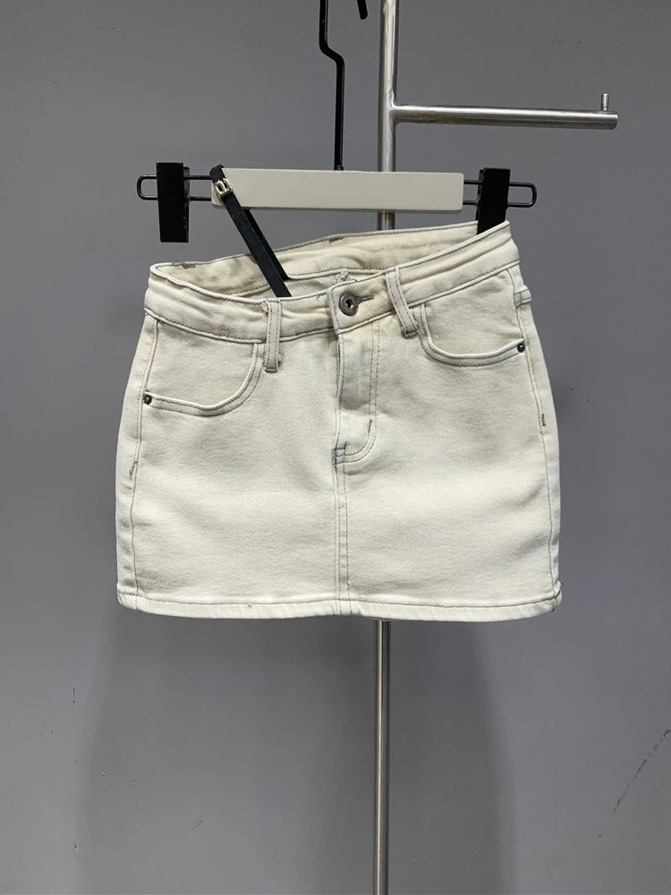 

Spring/Summer 2023 New Card Grey Individualized Denim Mini Skirt Bevel Low Waist Sexy Half Skirt Spicy Girl Fashion