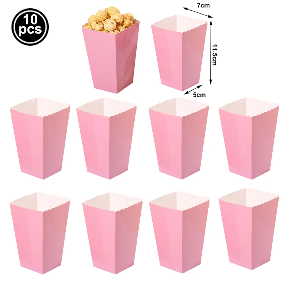 10Pcs Einfarbig Popcorn Boxen Einweg Papier Tasse Papier Lebensmittel Tabletts Geschenk Taschen Mit Griffen Hochzeit Party Baby Dusche liefert – Detail 2