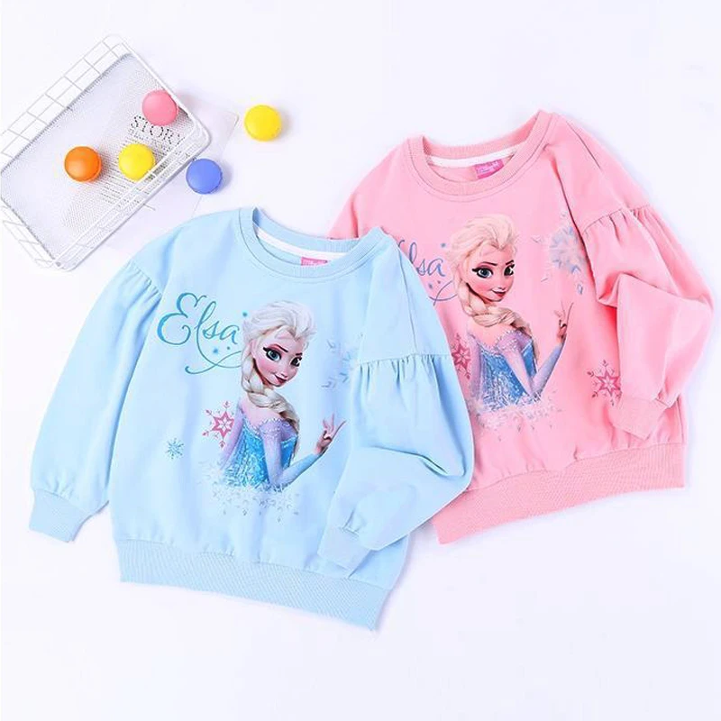 T-shirt de manga comprida infantil, T-shirt de algodão de qualidade, Sofia, Frozen, Elsa, Roupa Infantil, Ariel, Novo