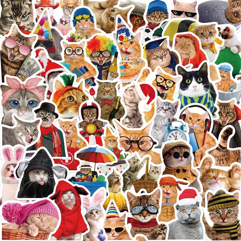 50PCS Cute Cartoon Cat Dog Sticker For Children Luggage Laptop IPad Cup Skateboard Journal Gift Waterproof Sticker Kids Stickers