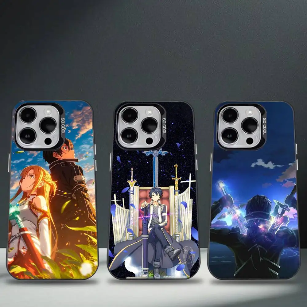 حافظة هاتف Sword Art Online SAO Kirigaya لهاتف iPhone 16,15,14,13,12,11,8,7,Pro,Max,Plus,Mini,XS,SE مضادة للسقوط باللون الأسود غير اللامع