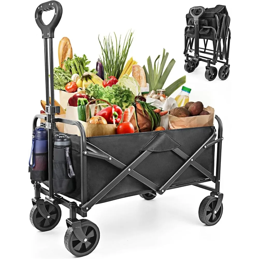 

Collapsible-Folding-Wagon - Wagon Cart Heavy Duty Foldable Outdoor Utility with Silent Universal Wheels