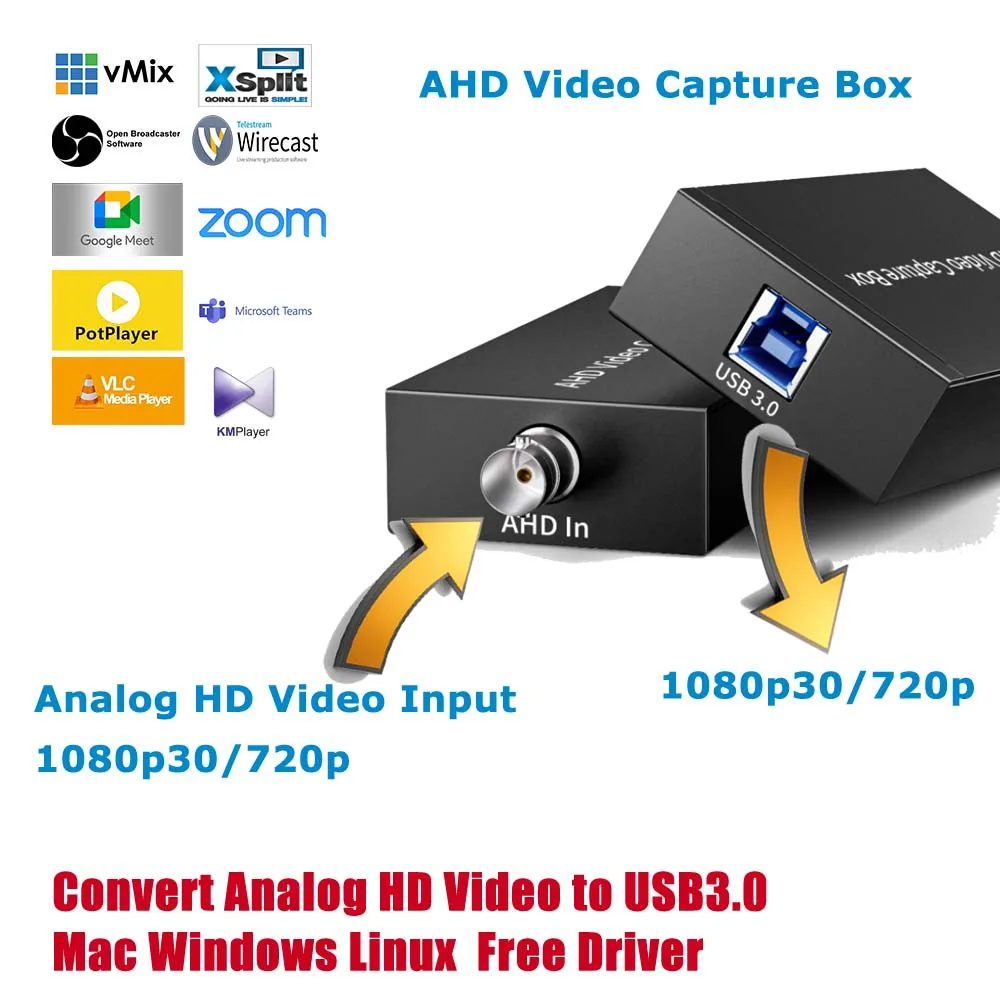 UNISHEEN Low-Cost AHD OBS Vmix Streaming Live Broadcast 1080P Wirecast Zero-Lag Anolog Video Capture Card Box Free Driver 720p