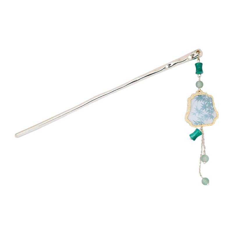 

New Chinese classical ink bamboo screen fringed hairpin Hanfu cheongsam disc hair step hairpin back head hair accessories