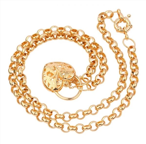 Wholesale Jewelry--- XP Jewelry --( 64 cm x 7 mm) Heart Locket Pendant Necklaces For Women Men Fashion 18 K Gold Plated Eco-Fr