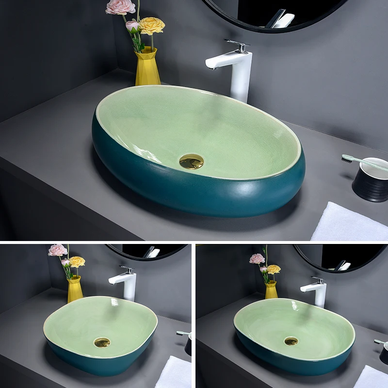 Porcelain China vessel sink Handmade Ceramic wash basin Lavobo Round Countertop bathroom sink modern wash basin oval