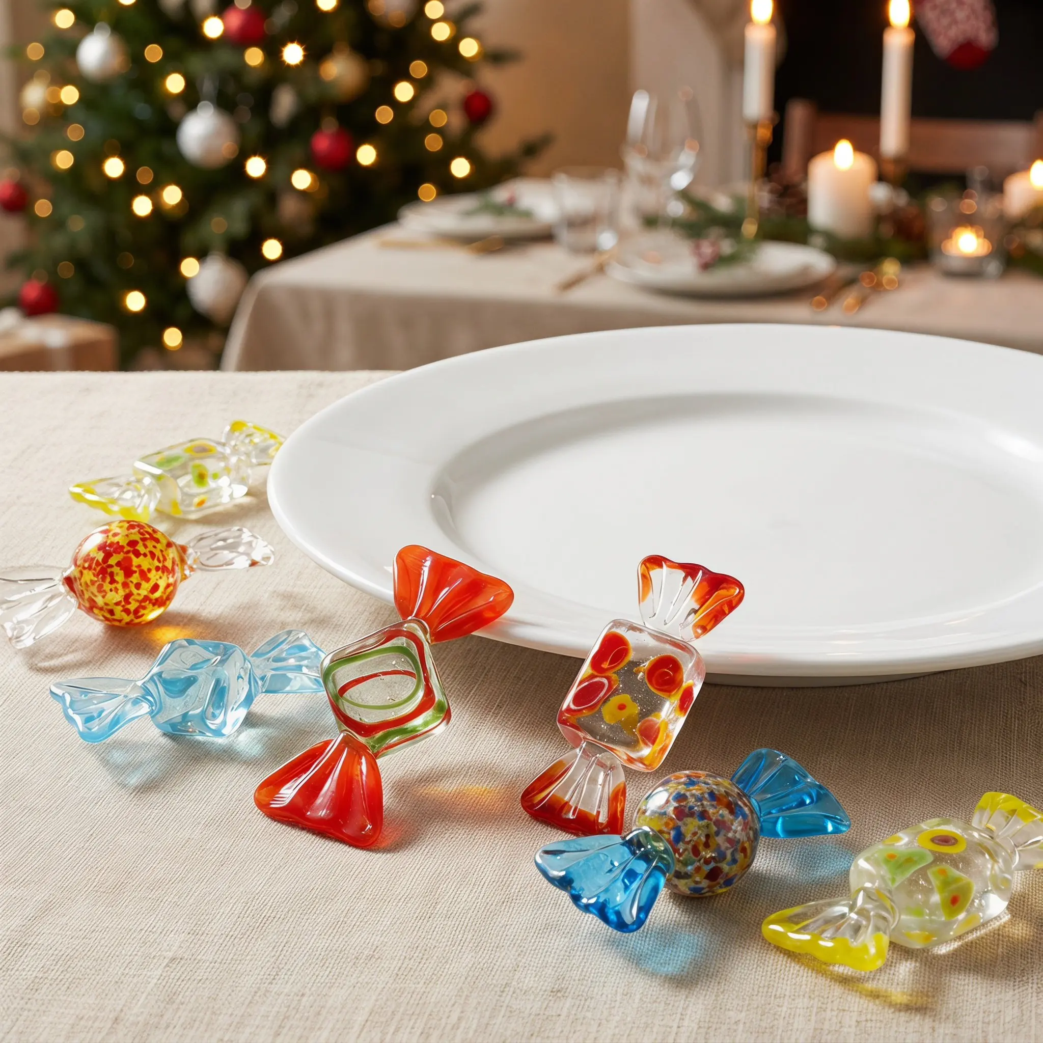 6Pcs Blown Glass Candy Decorations Colorful Glass Sweets Candy Desktop Ornaments Wedding Birthday Christmas Party Decor