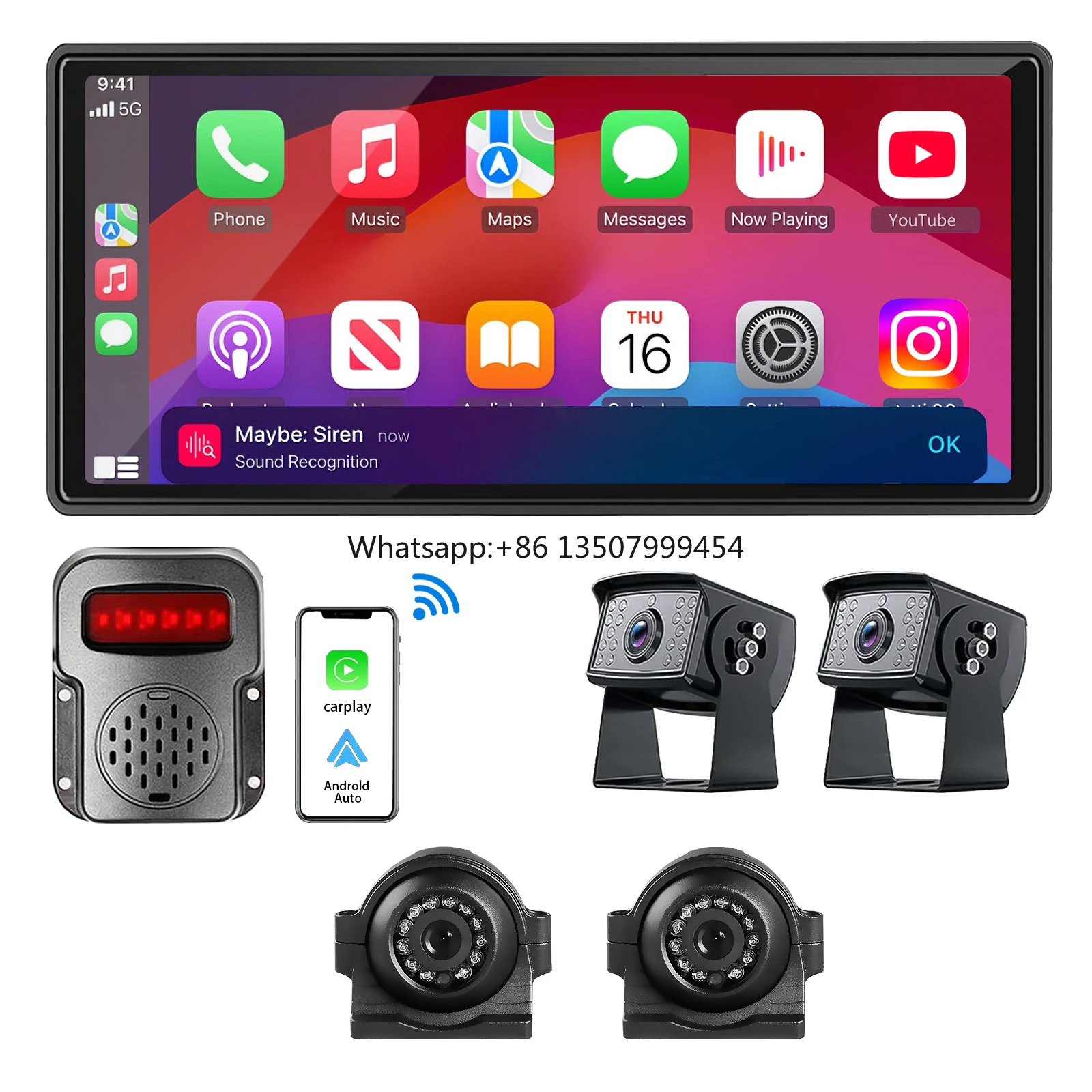

10.36 Inch Touch Screen CarPlay Android Auto DVR Loop Recording Monitor 4ch AI BSD Blind Spot Detection Side Rear Cameras for Rv