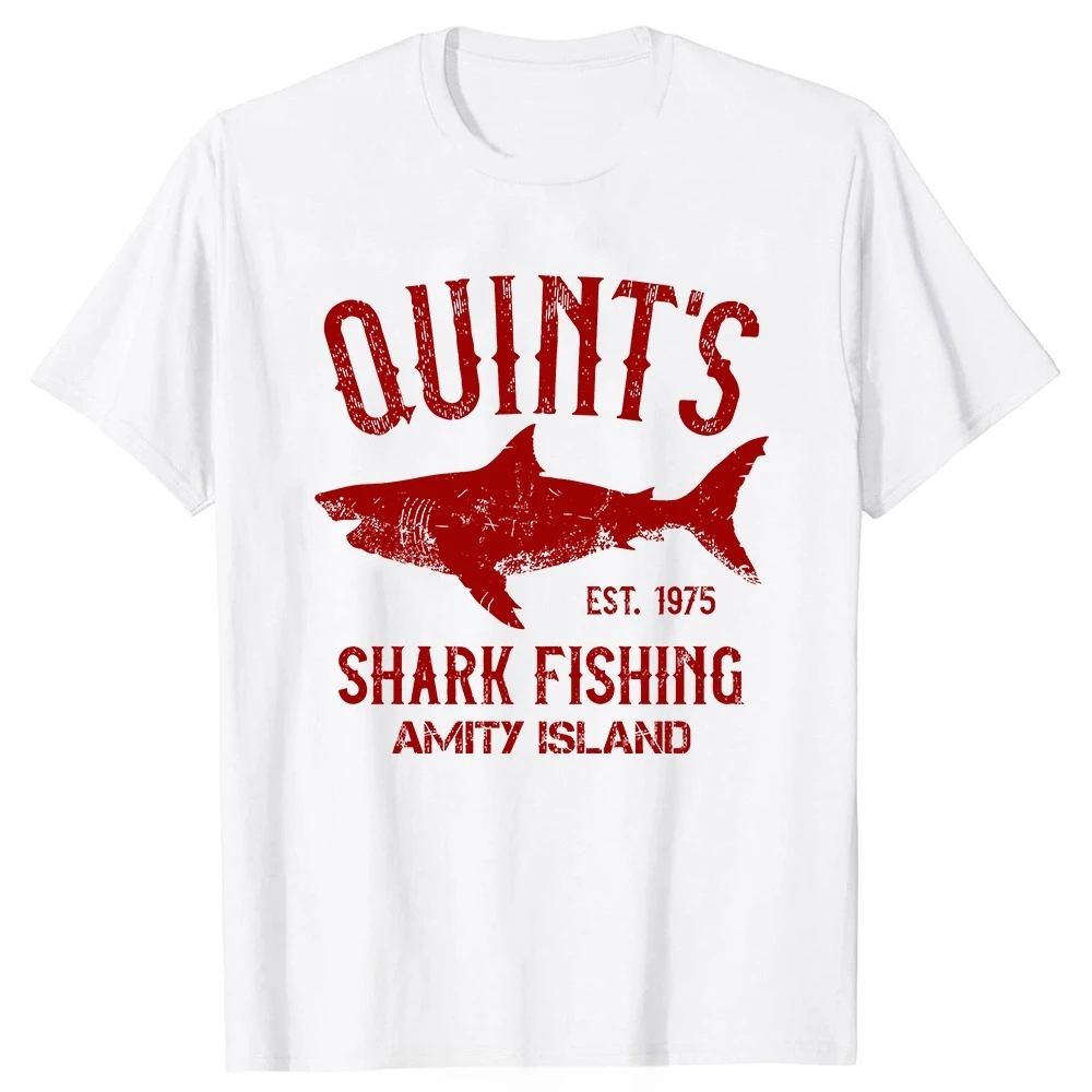 Quints Shark JAWS Amity Island 1975 البحرية تي شيرت الرجال الملابس القطنية عادية الأساسية تي شيرت اللياقة البدنية التي شيرت تيز القمم #1