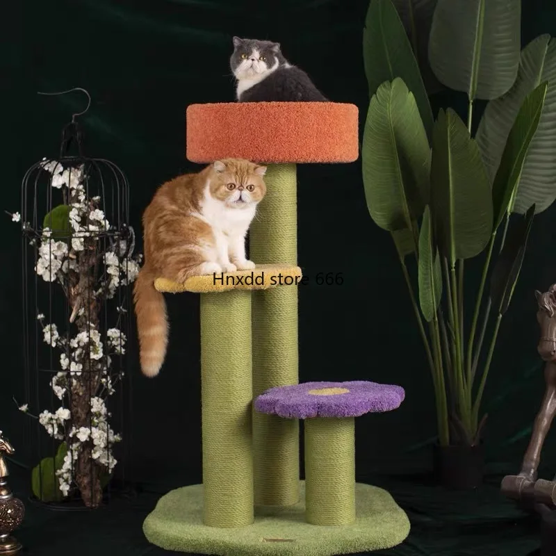 Castle Cat Tree in Flowers Grinding Claw Scratch Cat Jump Platform