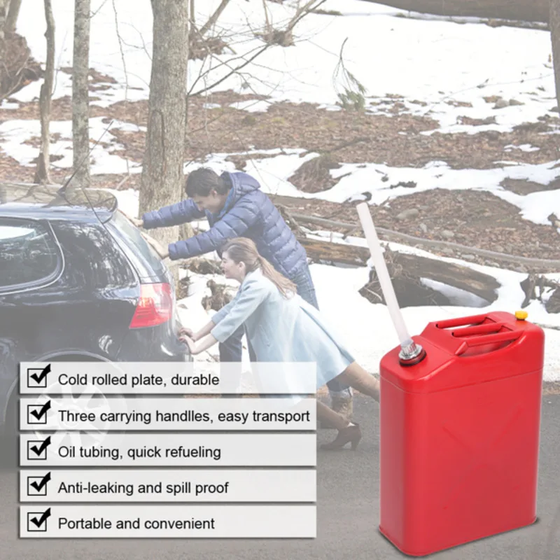Tambor de óleo vermelho de 20l 0.6mm com tubo de derramamento de plástico, fácil de transportar por uma pessoa ou duas pessoas, anticorrosão, antiferrugem, antiestático