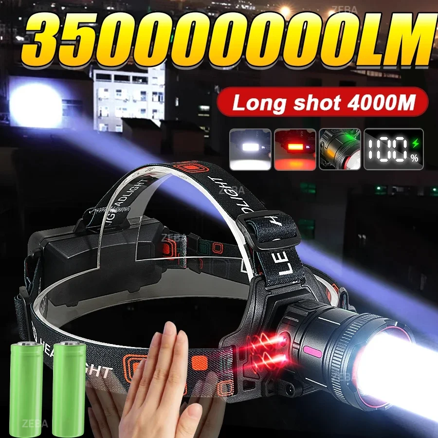 HOT 350000000LM Powerful LED Headlamp Super Bright Motion Sensor Headlight 18650 Rechargeable Head Lamp Fishing Camping Lentern