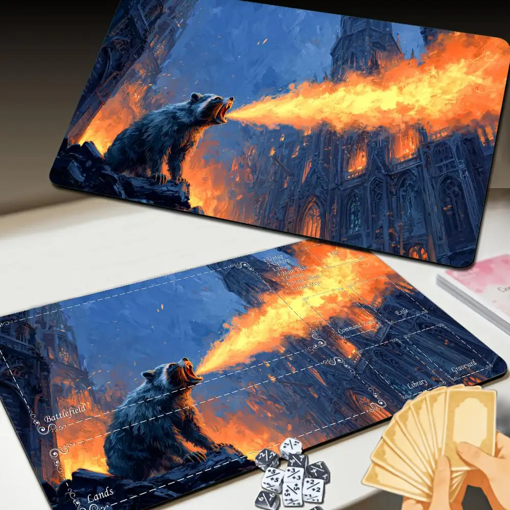 tapete-de-jogo-tcg-fierce-fire-raccoon-com-borda-costurada-antiderrapante-e-duravel-para-jogos-de-tabuleiro-e-tcg