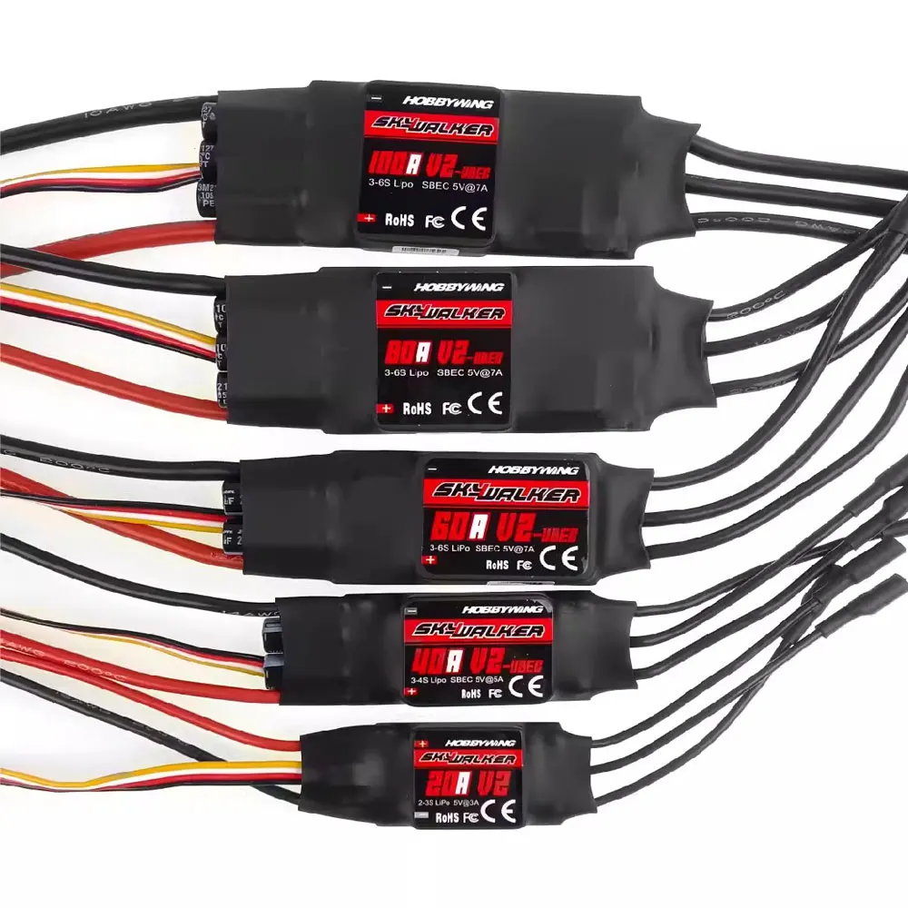 Hobbywing Skywalker V2 20A 30A 40A 50A 60A 80A 100A ESC 3-6S, Reverse Thrust & Brake for RC Airplane FPV Fixed-Wing
