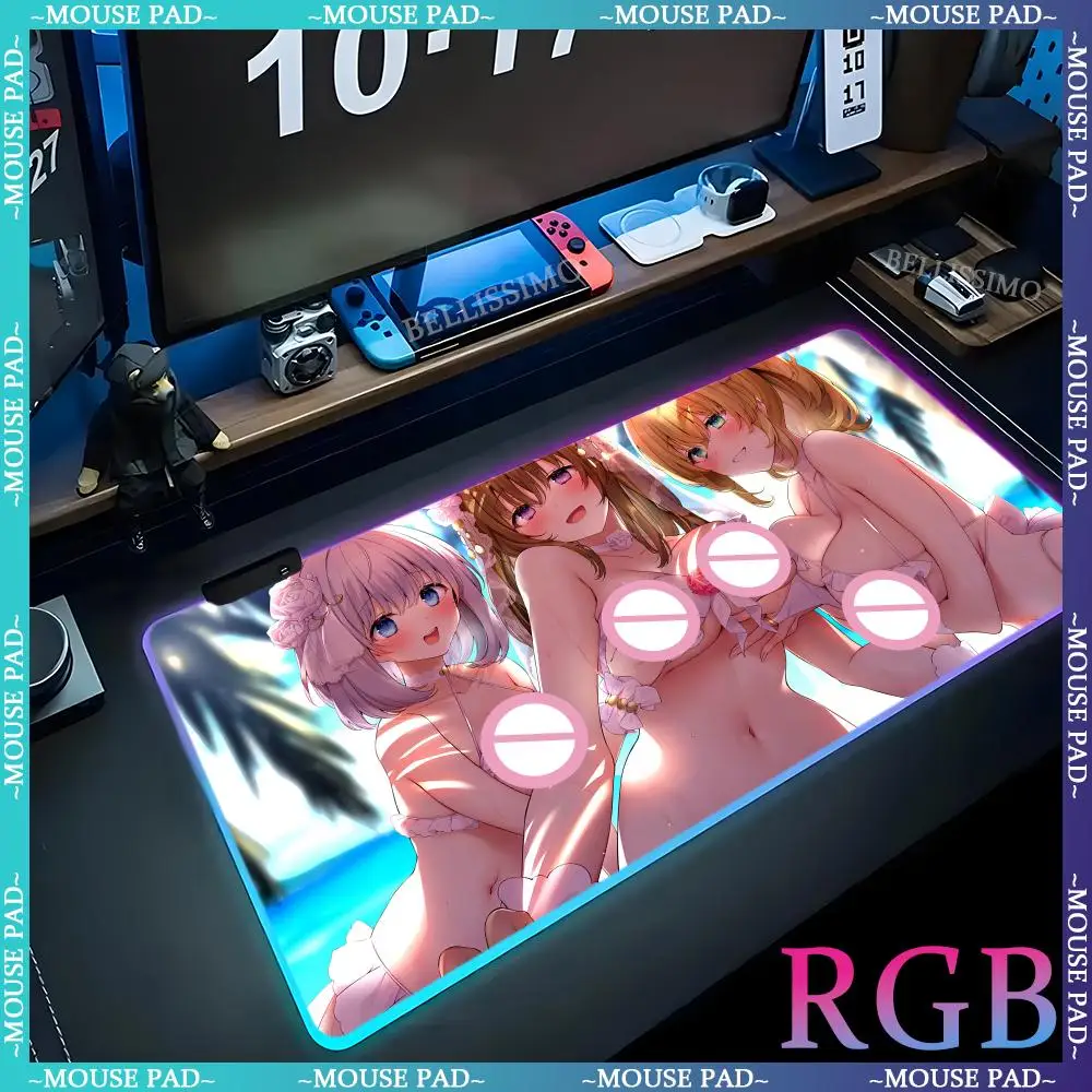 RGB anime girl feeling mousepad sexy girl pad LED computer game keyboard pad accessori per giochi quotidiani deskmat tappetino per mouse luminoso