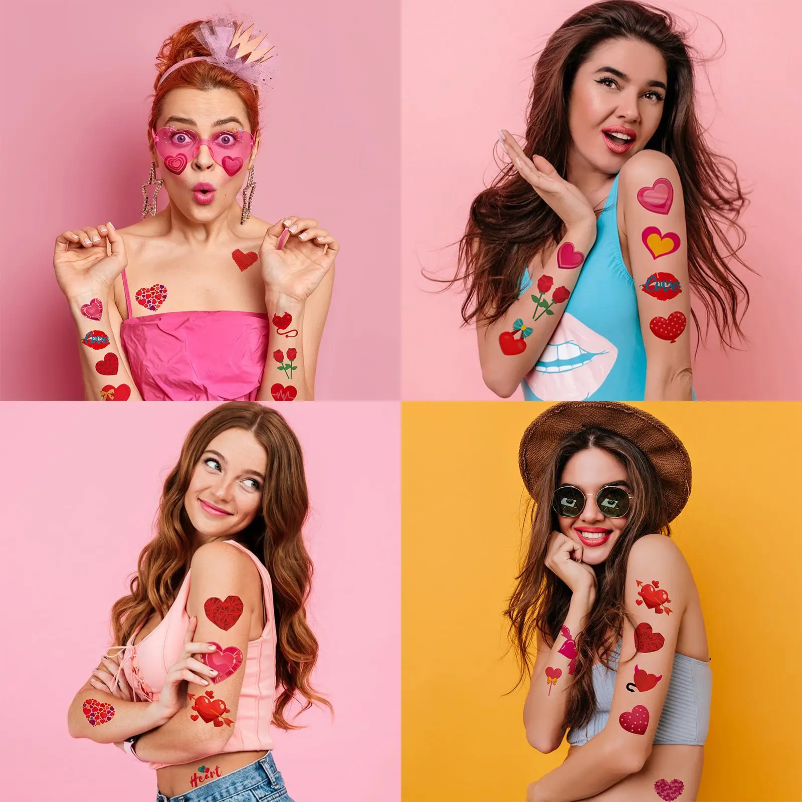 4Pcs/set New Valentine Day Temporary Tattoo Sticker Waterproof Rose Love Heart Gift Party Tattoo Sticker Decoration Sticker