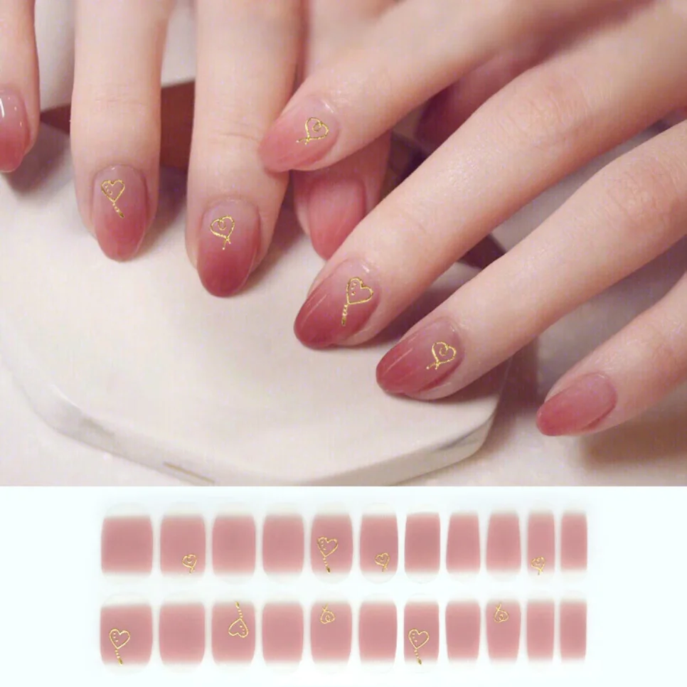 22Stickers/sheet Solid Color Nail Stickers Wraps Full Cover Gel Waterproof Semi-cured Girl White Gold Pattern Nail Sticker Salon