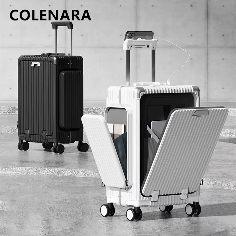 COLENARA Multifunctional Suitcase USB Charging Front Opening Boarding Box Laptop Trolley Case 20"24 Inch Carry-on Travel Luggage