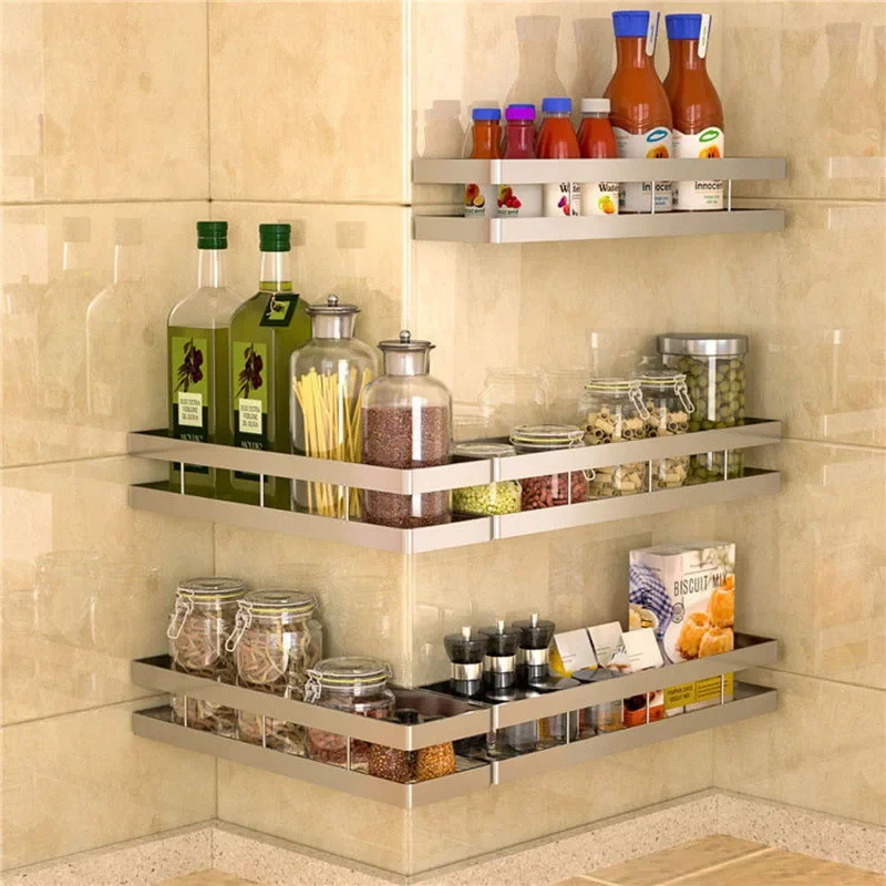 304 Stainless Steel Kitchen Storage Spice Rack Corner Wall Shelf for Kitchen Oragnizer Bathroom Shower Rack Bathroom Accessories